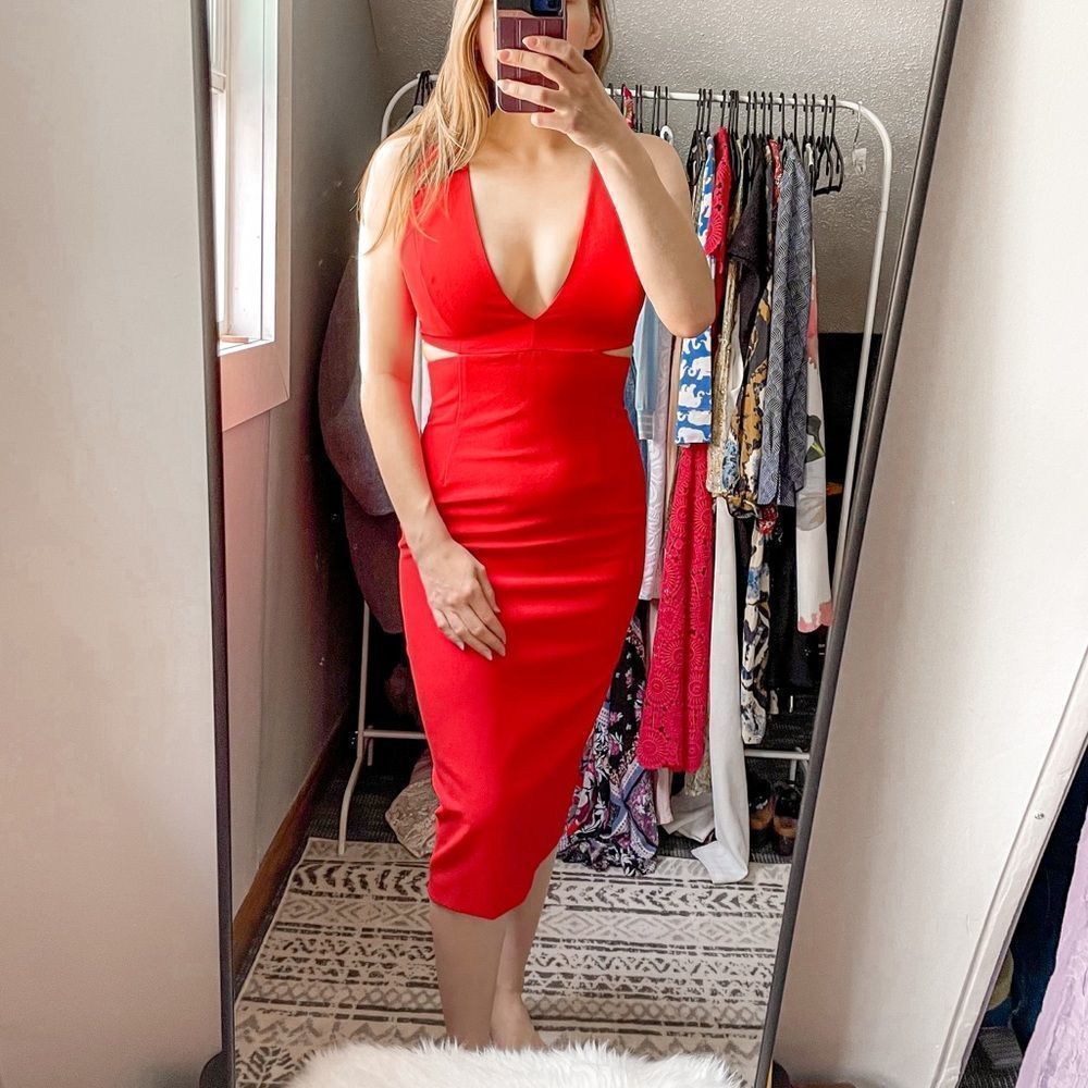 Alice + Olivia Riki Midi Bodycon Dress Cut Out Sides 6